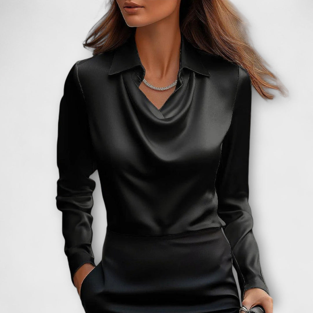 Shiny Blouse with Ruffled Collar