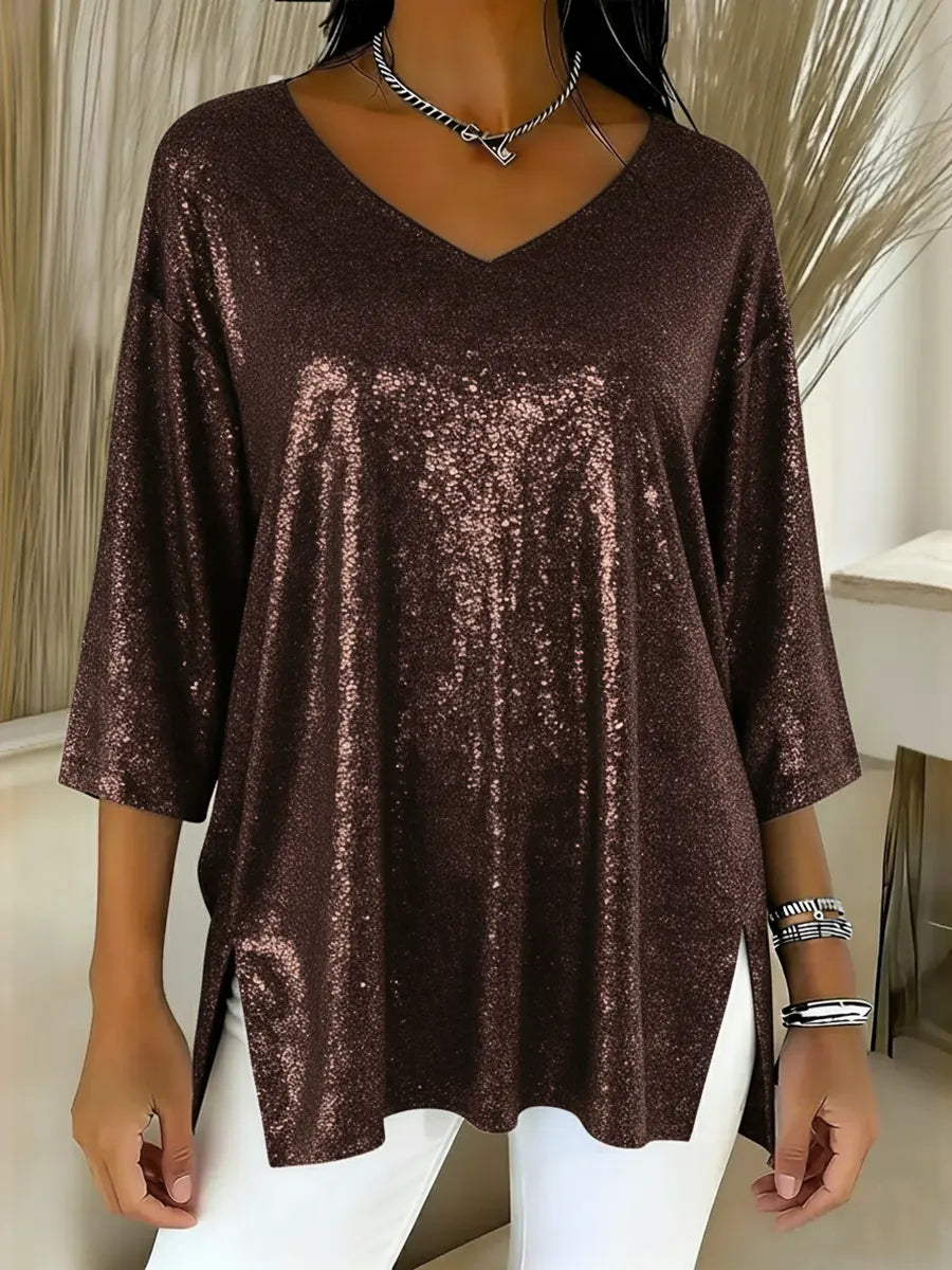 Nora | Festive Shimmer V-Neck Top