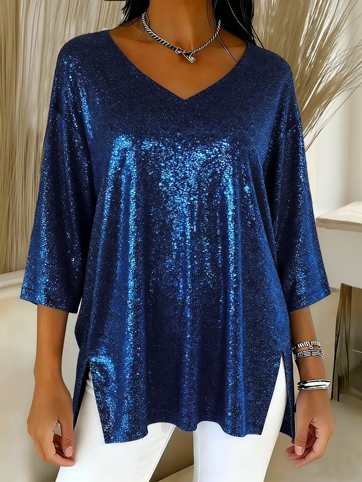 Nora | Festive Shimmer V-Neck Top