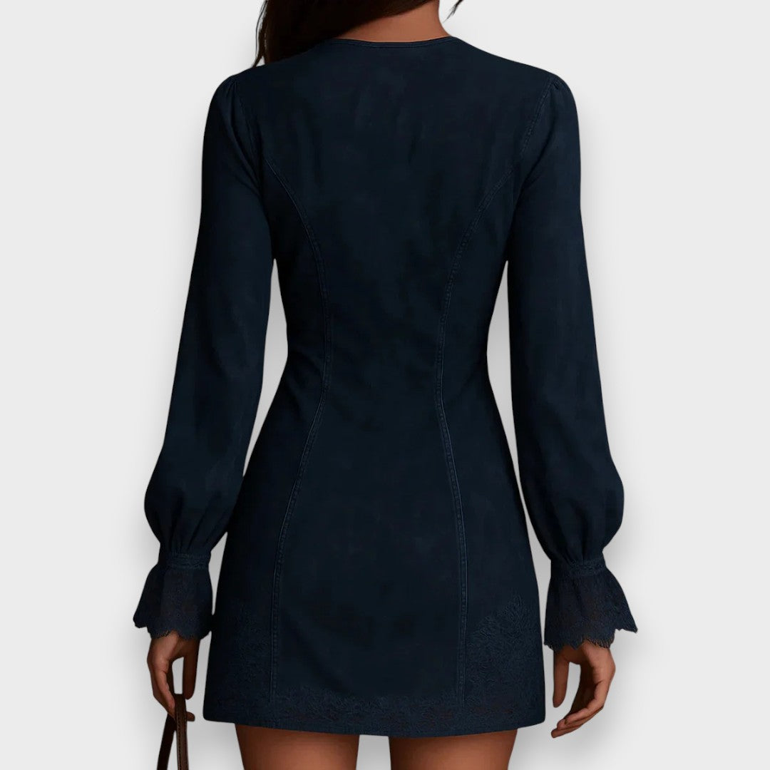 Jane | Blue suede mini dress with lace