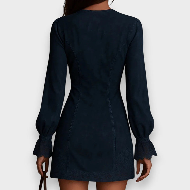 Jane | Blue suede mini dress with lace