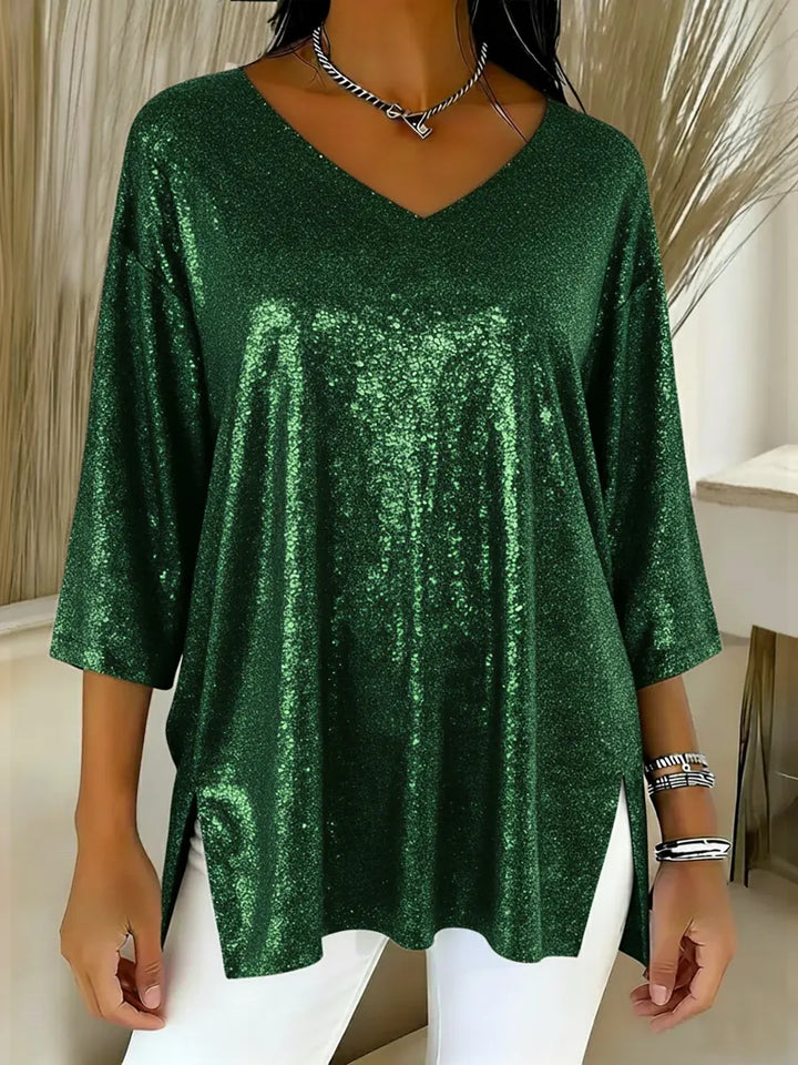 Nora | Festive Shimmer V-Neck Top