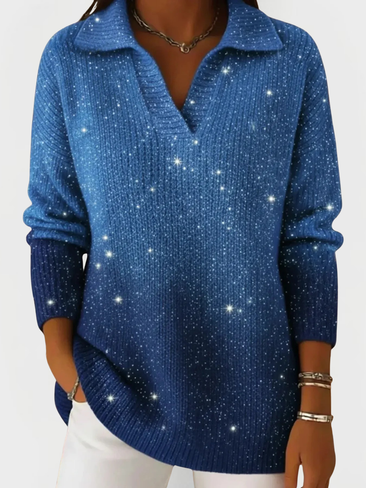 Clara | Sparkling Collared V-Neck Jumper