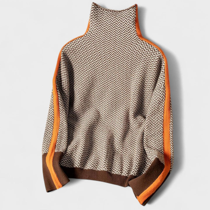 May | Luxurious Roll Neck Jumper with Herringbone Pattern