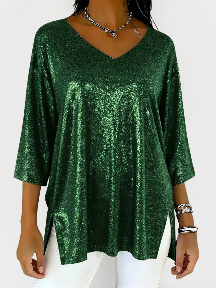 Nora | Festive Shimmer V-Neck Top