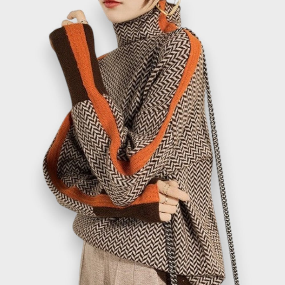 May | Luxurious Roll Neck Jumper with Herringbone Pattern